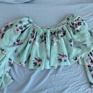SHEIN Mint Floral Off-Shoulder Blouse